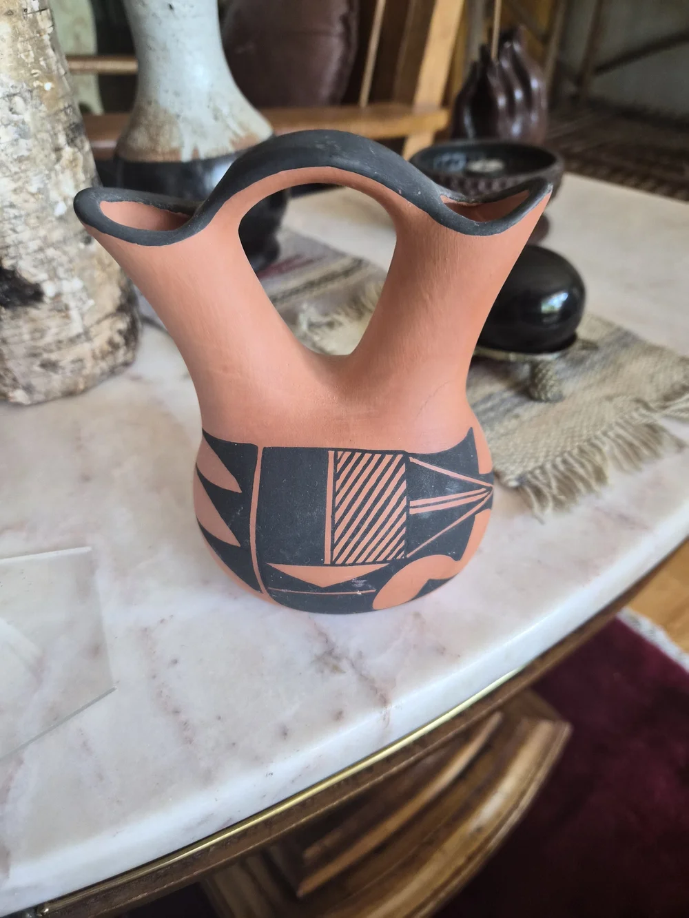 Vintage Native American Pueblo Pottery Wedding Vase Signed D. Trujillo N.M.